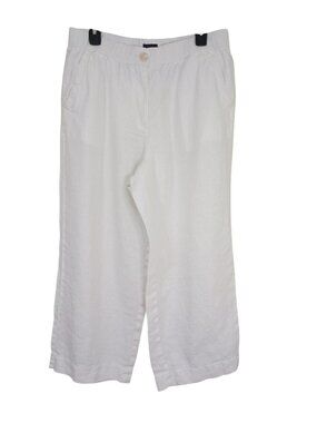 Talbots White 100% Linen Wide-Leg Pants Womens Size Large Sumer Beach